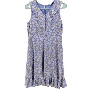 Knitworks Girls Dress Size 16 Blue Daisy Print Ruffle Collar Sleeveless Lined